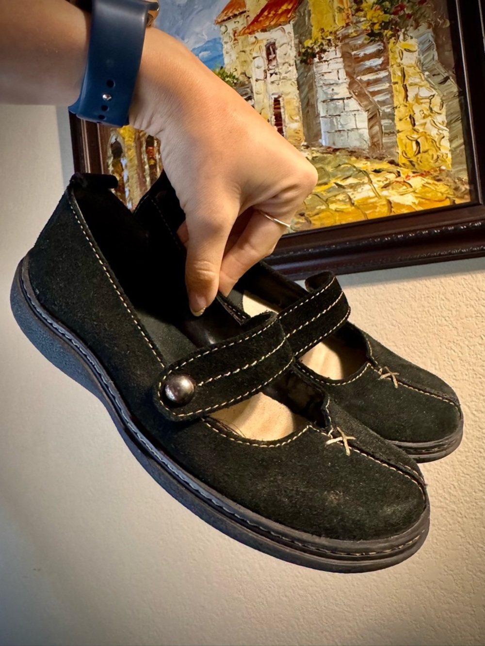 Vintage Suede Contrast Stitch Mary Jane MIA Black Shoes 6